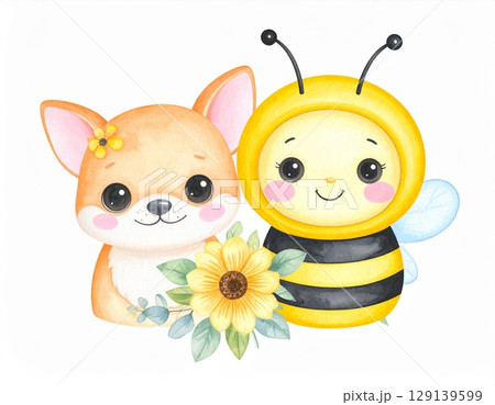 ひまわりもつ犬と蜜蜂 129139599