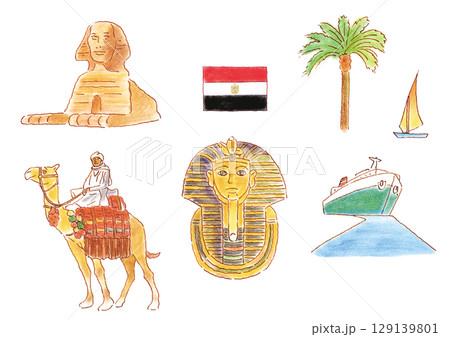 手書きのエジプトセット 129139801