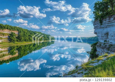 A beautiful river with a blue sky in the background 129139802