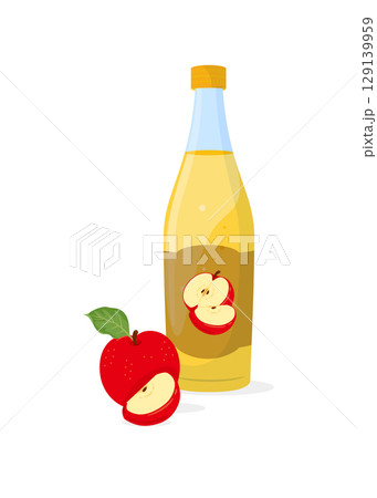 Apple cider vinegar in bottle and red apples fruits isolated on white background Apple cider vinegar in bottle and red apples fruits isolated on white background 129139959