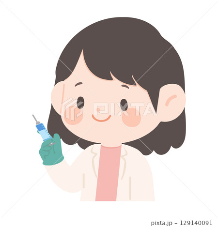 Cartoon Doctor with Syringe Illustration Cartoon Doctor with Syringe Illustration 129140091