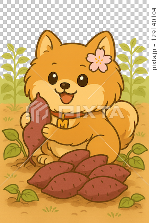 毛茸茸可愛的博美犬插畫系列（秋景篇） 129140104