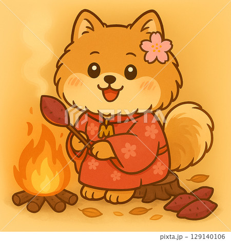 もふもふで可愛いポメラニアンのイラストシリーズ（秋の風景編） 129140106