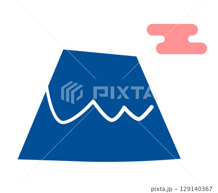 富士山と和雲のイラストアイコン 129140367