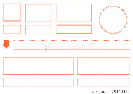 シンプル見出しフレーム枠タイトルのセット　オレンジ色　四角　横長　線　透過png　ベクター 129140370