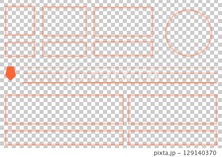 シンプル見出しフレーム枠タイトルのセット　オレンジ色　四角　横長　線　透過png　ベクター 129140370