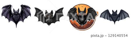 Cute and spooky bat illustrations perfect for Halloween decorations and themed events. These playful designs capture essence of season with charm and whimsy 129140554