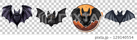 Cute and spooky bat illustrations perfect for Halloween decorations and themed events. These playful designs capture essence of season with charm and whimsy 129140554