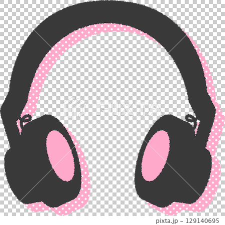 ドットのパターンの影がついたヘッドホンのイラスト 129140695