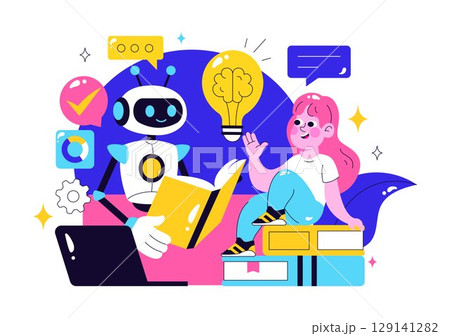 Machine Learning Vector Illustration featuring Artificial Intelligence Jobs, Scientists Working with Big Data and Technology Engineers in a Background Machine Learning Vector Illustration featuring Artificial Intelligence Jobs, Scientists Working with Big Data and Technology Engineers in a Background 129141282