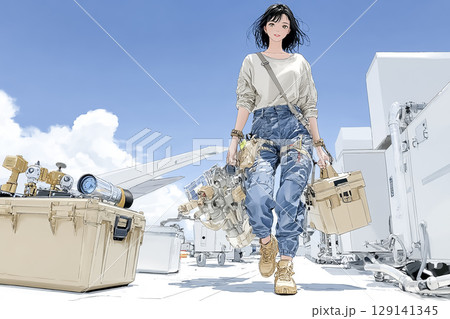 建設現場で働く女性のイラスト素材 建設現場で働く女性のイラスト素材 129141345