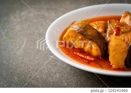 Redtail Catfish Fish in Dried Red Curry Sauce that called Choo Chee Redtail Catfish Fish in Dried Red Curry Sauce that called Choo Chee 129141460