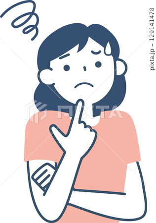 困った表情の若い女性の上半身 129141478
