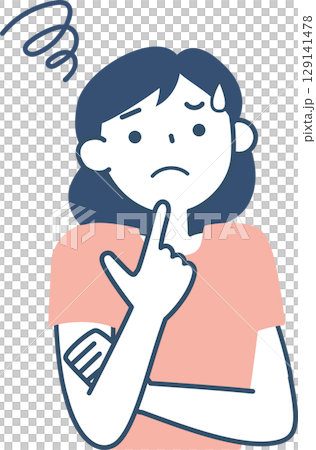 困った表情の若い女性の上半身 129141478