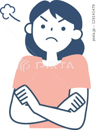 腹を立てる若い女性の上半身 腹を立てる若い女性の上半身 129141479