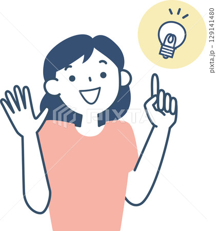 アイデアが浮かんで喜ぶ若い女性の上半身 129141480