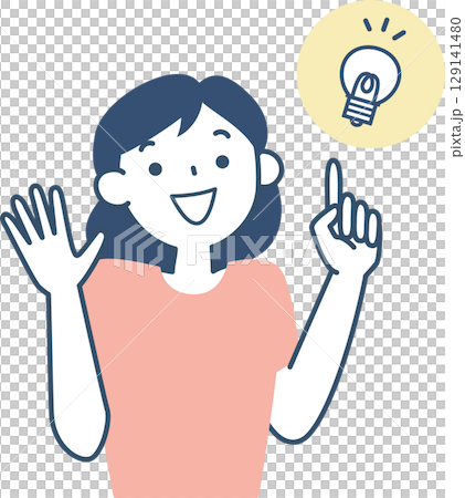 アイデアが浮かんで喜ぶ若い女性の上半身 129141480