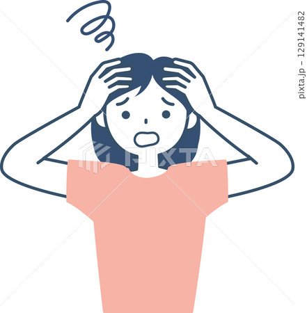 困って頭を抱える若い女性の上半身 困って頭を抱える若い女性の上半身 129141482