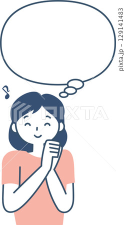 楽しいことを想像する若い女性の上半身とフキダシ 129141483