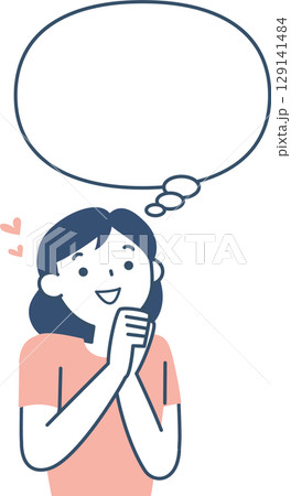 楽しいことを想像する若い女性の上半身とフキダシ 129141484