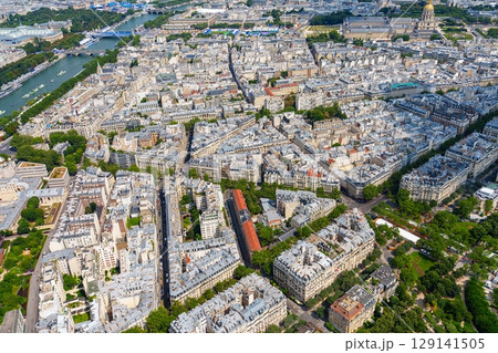 Parisian Splendor Aerial View of Cityscape with Historic Buildings and Seine River 129141505