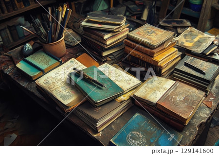 old books in library 129141600