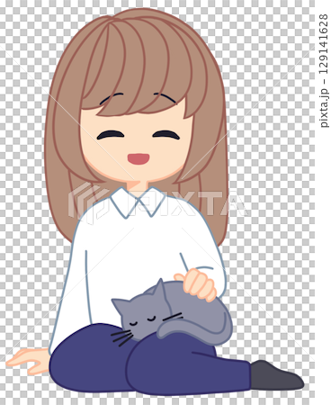 Woman stroking a cat Woman stroking a cat 129141628