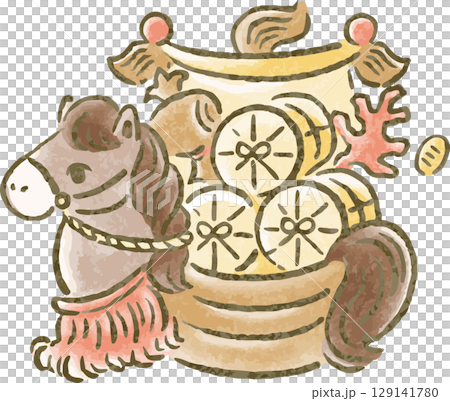 New Year's card, New Year 2026, Treasure Ship, Year of the Horse, Horse, Watercolor, Hand-drawn, Cute, New Year, Japanese style, Illustration material New Year's card, New Year 2026, Treasure Ship, Year of the Horse, Horse, Watercolor, Hand-drawn, Cute, New Year, Japanese style, Illustration material 129141780