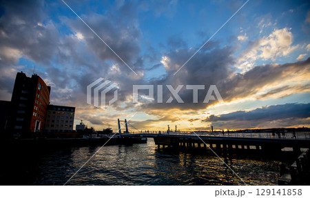 sunset over the river 129141858