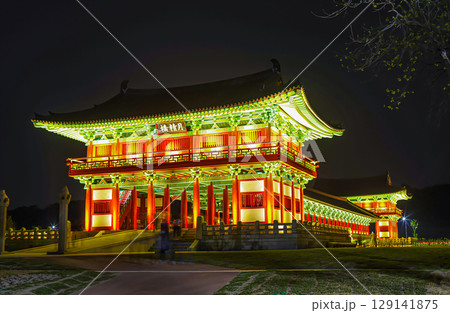 korea temple in night 129141875
