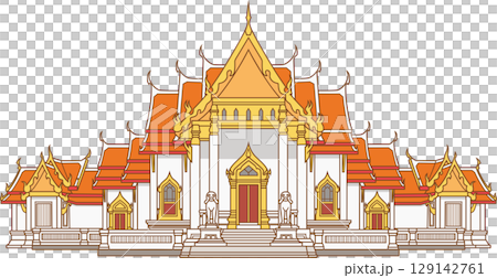 Illustration of Wat Benchamabophit Temple in Bangkok, Thailand 129142761