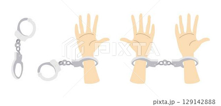 illustration of human and the law of society, Hands are being held in handcuffs, handcuffs to arrest criminals, Handcuffs on the hands of the criminal, Arrested man in handcuffs, Criminology 129142888