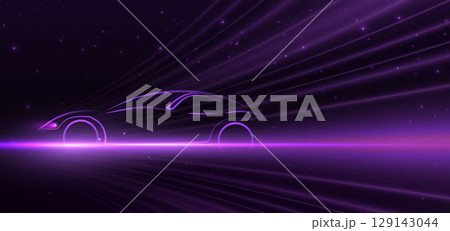 Sport car on hi-speed motion moving concept on dark purple background. Sport car on hi-speed motion moving concept on dark purple background. 129143044