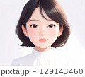 アニメ風の女性ポートレート：白背景	 129143460