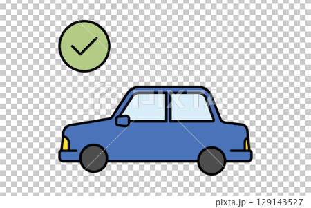 車検に合格したセダン車とチェックマーク、シンプルでかわいい線画アイコン 129143527