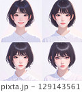 ショートヘアの女性・アニメ風ポートレート4種セット（喜怒哀楽） 129143561