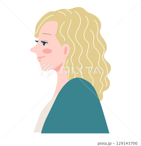金髪でパーマヘアの若い女性の横顔アイコン 129143700