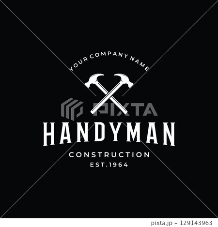 Retro vintage crossed hammer and nails logo template design.Logo for home repair service, carpentry,badges, woodworking. 129143963