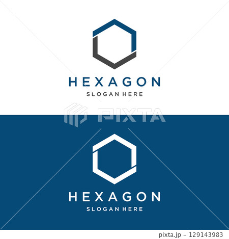 Creative and simple hexagon box or cube geometry logo template design.Logo for business, company, network,technology. 129143983