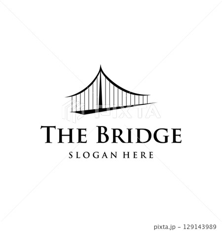 Bridge building construction abstract logo template design with creative idea. 129143989