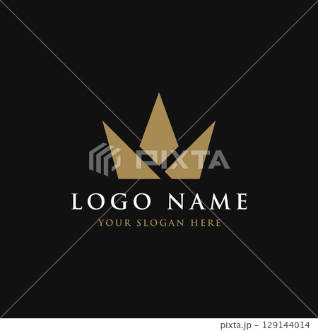 Vintage Golden Royal Crown logo template design with elegant and luxury geometric creative idea.Logo for business, beauty and salon. 129144014