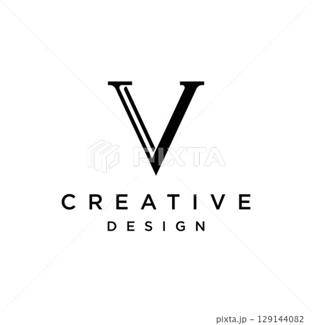 Initial V Minimal letter logo template design with modern and luxury geometric shape.Logo for business, brand, company,business card or identity and fashion. 129144082
