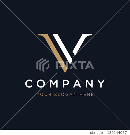 Initial V Minimal letter logo template design with modern and luxury geometric shape.Logo for business, brand, company,business card or identity and fashion. Initial V Minimal letter logo template design with modern and luxury geometric shape.Logo for business, brand, company,business card or identity and fashion. 129144087