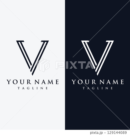 Initial V Minimal letter logo template design with modern and luxury geometric shape.Logo for business, brand, company,business card or identity and fashion. 129144089