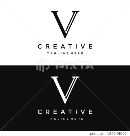 Initial V Minimal letter logo template design with modern and luxury geometric shape.Logo for business, brand, company,business card or identity and fashion. Initial V Minimal letter logo template design with modern and luxury geometric shape.Logo for business, brand, company,business card or identity and fashion. 129144091