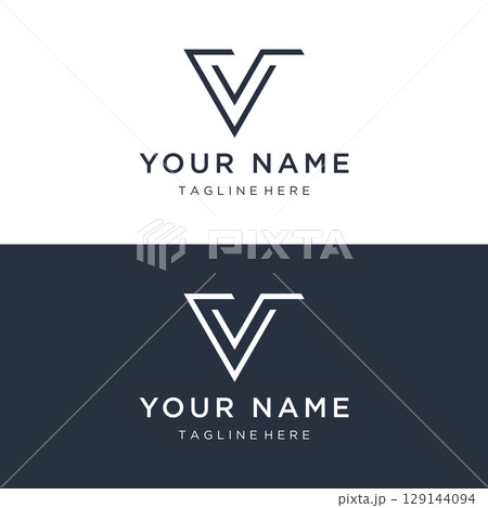 Initial V Minimal letter logo template design with modern and luxury geometric shape.Logo for business, brand, company,business card or identity and fashion. Initial V Minimal letter logo template design with modern and luxury geometric shape.Logo for business, brand, company,business card or identity and fashion. 129144094