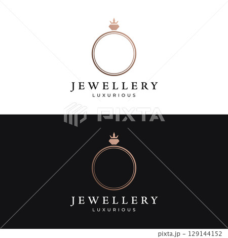 Luxury vintage jewelry logo template design with creative idea with abstract ring shape. Logo for jewelry shop,business,company,fashion. 129144152