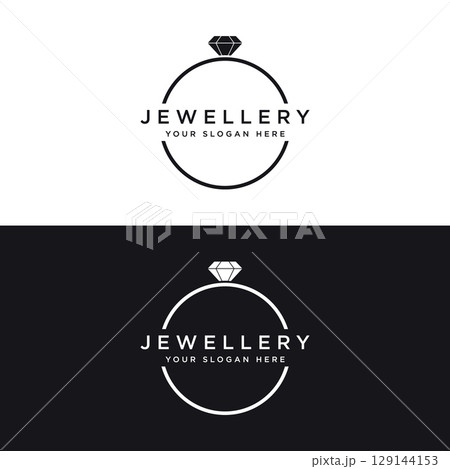 Luxury vintage jewelry logo template design with creative idea with abstract ring shape. Logo for jewelry shop,business,company,fashion. 129144153