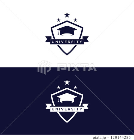Education logo template design with bachelor cap and book concept with creative idea.Logo for school, university,academy and student. Education logo template design with bachelor cap and book concept with creative idea.Logo for school, university,academy and student. 129144286