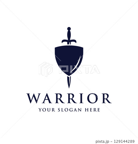Sword logo template design with retro vintage shield with creative idea. 129144289